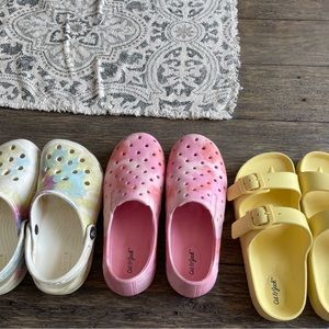 Girls bundle Cat & Jack and Crocs. Size 13/1  pink, yellow and multi.